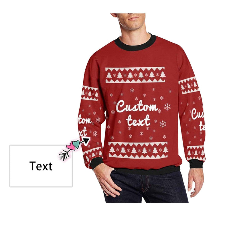 Personalized Text Christmas Tree Snowflake Red Ugly Men's Christmas Sweatshirts, Gift For Christmas Custom Text Sweatshirt, Ugly Couple Sweatshirts