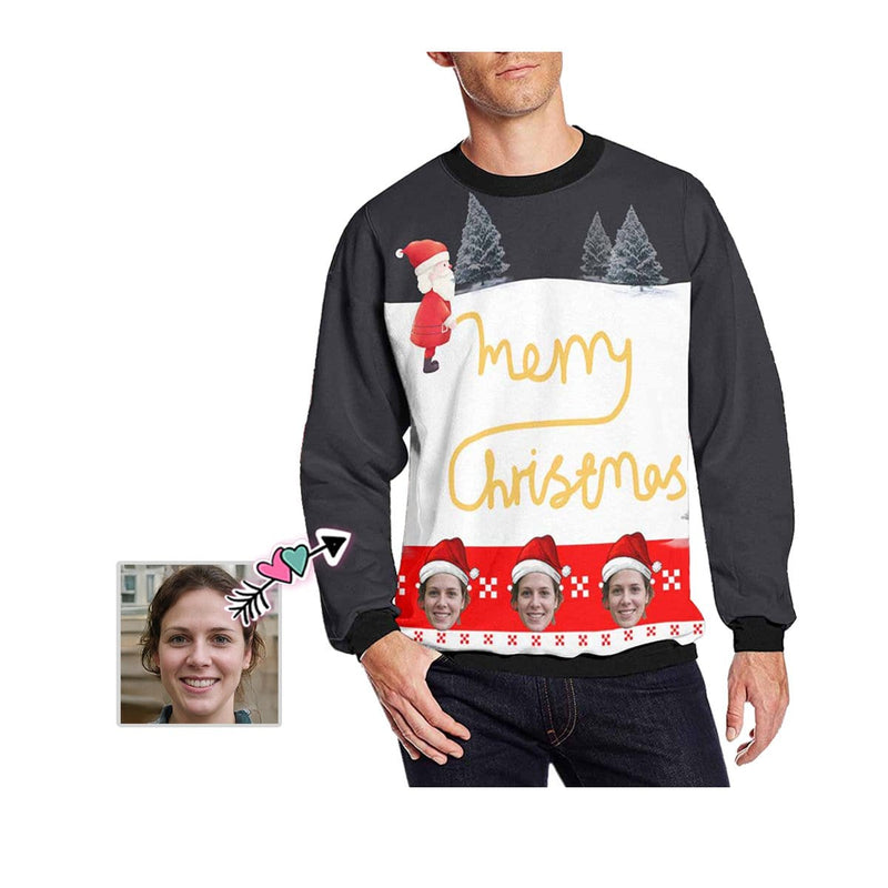 Personalized Face Christmas Carnival Ugly Men's Christmas Sweatshirts, Gift For Christmas Custom face Sweatshirt, Ugly Couple Sweatshirts