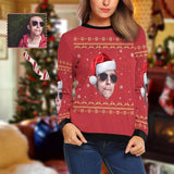 Personalized Face Christmas Hat Ugly Women's Christmas Sweatshirts, Gift For Christmas Custom face Sweatshirt, Ugly Couple Sweatshirts