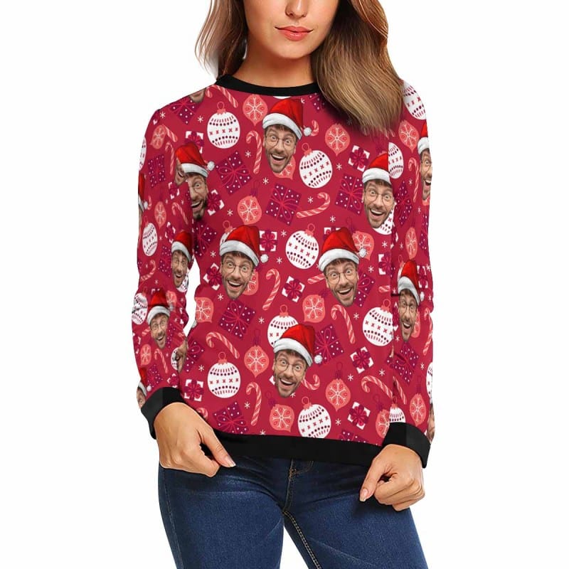 Personalized Face Christmas Red Gifts Matching Ugly Christmas Sweatshirt, Gift For Christmas Custom face Sweatshirt, Ugly Couple Sweatshirts