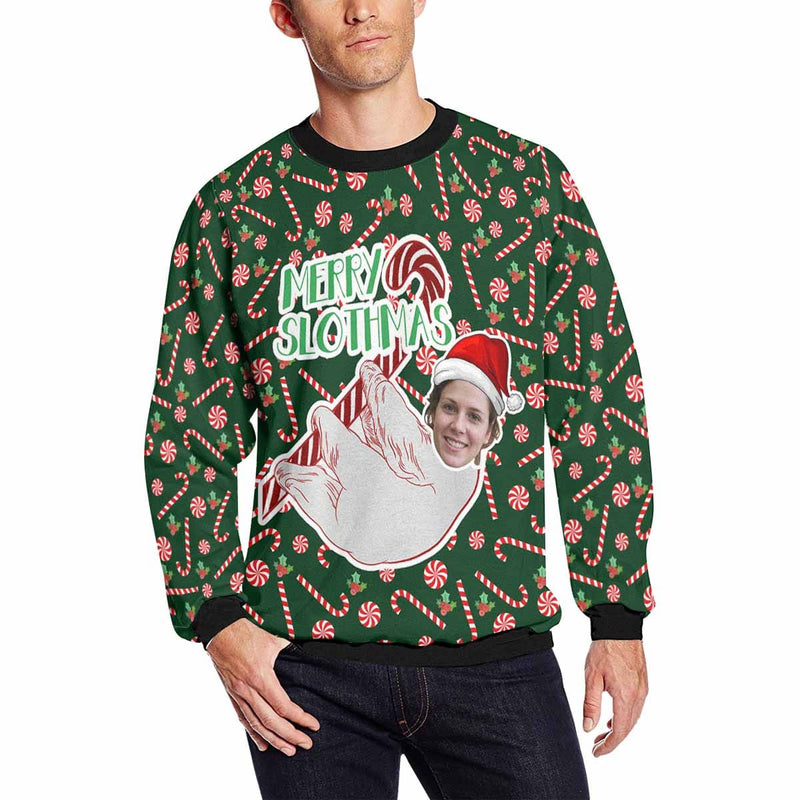 Personalized Face Merry Slothmas Christmas Ugly Men's Christmas Sweatshirts, Gift For Christmas Custom face Sweatshirt, Ugly Couple Sweatshirts