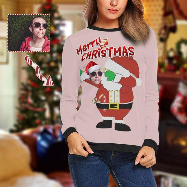 Personalized Face Santa Claus Ugly Women's Christmas Sweatshirts, Gift For Christmas Custom face Sweatshirt, Ugly Couple Sweatshirts