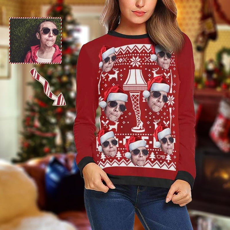 Personalized Face Waiting Christmas Ugly Women's Christmas Sweatshirts, Gift For Christmas Custom face Sweatshirt, Ugly Couple Sweatshirts