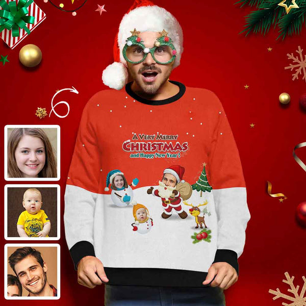 Personalized Family Faces Snowman Santa Claus Elk Ugly Men's Christmas Sweatshirts, Gift For Christmas Custom face Sweatshirt, Ugly Couple Sweatshirts