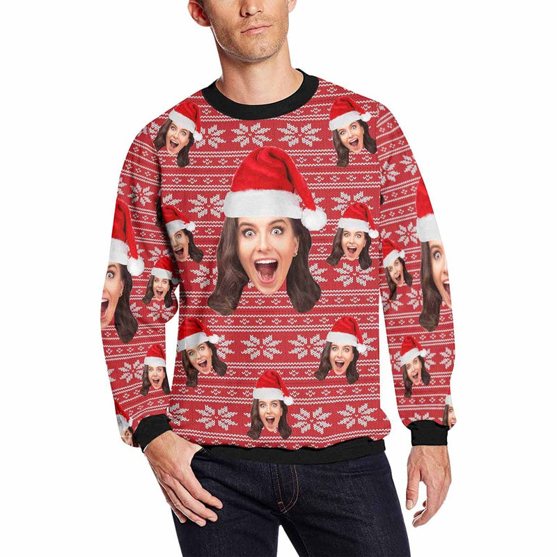 Personalized Face Christmas Pattern Ugly Men's Christmas Sweatshirts, Gift For Christmas Custom face Sweatshirt, Ugly Couple Sweatshirts