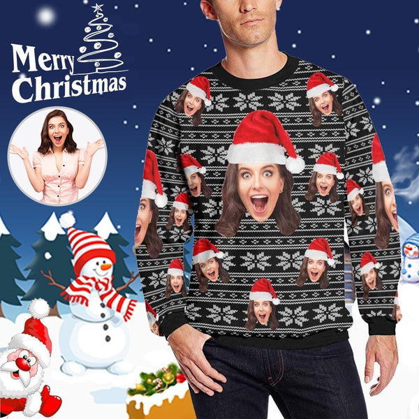 Personalized Face Christmas Pattern Ugly Men's Christmas Sweatshirts, Gift For Christmas Custom face Sweatshirt, Ugly Couple Sweatshirts