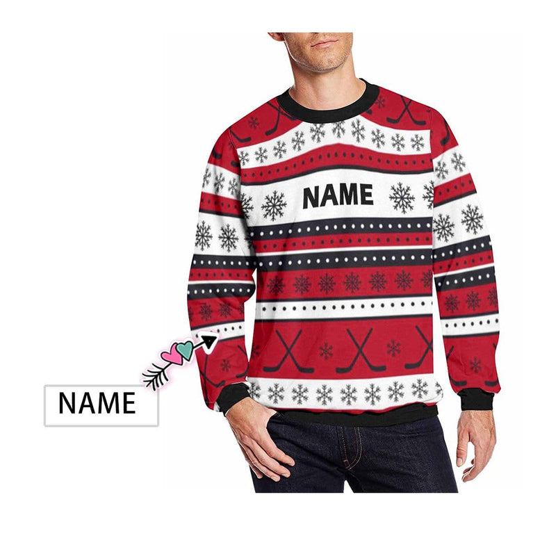 Personalized Name Red Patterns Christmas Ugly Men's Christmas Sweatshirts, Gift For Christmas Custom Name Sweatshirt, Ugly Couple Sweatshirts