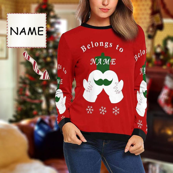 Personalized Name Beard Ugly Women's Christmas Sweatshirts, Gift For Christmas Custom Name Sweatshirt, Ugly Couple Sweatshirts