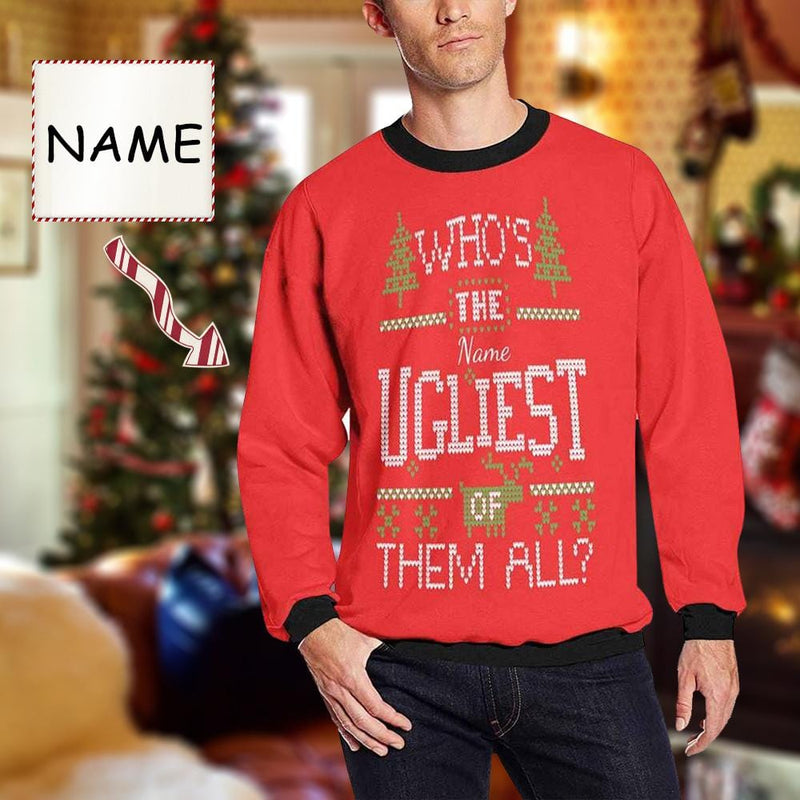 Personalized Name Christmas Red Ugly Men's Christmas Sweatshirts, Gift For Christmas Custom Name Sweatshirt, Ugly Couple Sweatshirts