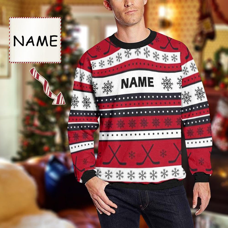 Personalized Name Red Patterns Christmas Ugly Men's Christmas Sweatshirts, Gift For Christmas Custom Name Sweatshirt, Ugly Couple Sweatshirts