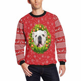 Personalized Pet Face Snowflake Elk Red Ugly Men's Christmas Sweatshirts, Gift For Christmas Custom face Sweatshirt, Ugly Couple Sweatshirts