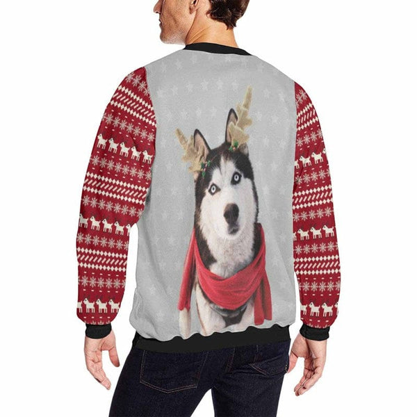 Personalized Pet Face Snowflake Elk Ugly Men's Christmas Sweatshirts, Gift For Christmas Custom face Sweatshirt, Ugly Couple Sweatshirts