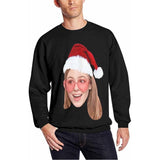 Personalized Photo Black Christmas Red Hat Ugly Men's Christmas Sweatshirts, Gift For Christmas Custom face Sweatshirt, Ugly Couple Sweatshirts