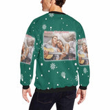 Personalized Photo Snowflake Green Ugly Men's Christmas Sweatshirts, Gift For Christmas Custom Photo Sweatshirt, Ugly Couple Sweatshirts