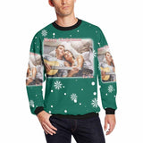 Personalized Photo Snowflake Green Ugly Men's Christmas Sweatshirts, Gift For Christmas Custom Photo Sweatshirt, Ugly Couple Sweatshirts