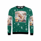 Personalized Photo Snowflake Green Ugly Men's Christmas Sweatshirts, Gift For Christmas Custom Photo Sweatshirt, Ugly Couple Sweatshirts