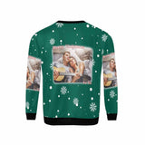 Personalized Photo Snowflake Green Ugly Men's Christmas Sweatshirts, Gift For Christmas Custom Photo Sweatshirt, Ugly Couple Sweatshirts