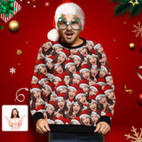 Personalized Seamless Face Christmas Red Hat Ugly Men's Christmas Sweatshirts, Gift For Christmas Custom face Sweatshirt, Ugly Couple Sweatshirts