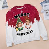 Personalized Face&Name Couple Snowflake Funny Ugly Women's Christmas Sweatshirts, Gift For Christmas Custom face Sweatshirt, Ugly Couple Sweatshirts