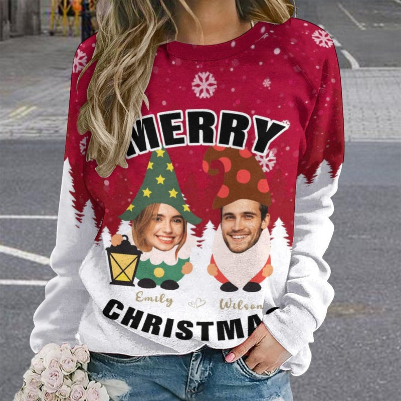 Personalized Face&Name Couple Snowflake Funny Ugly Women's Christmas Sweatshirts, Gift For Christmas Custom face Sweatshirt, Ugly Couple Sweatshirts