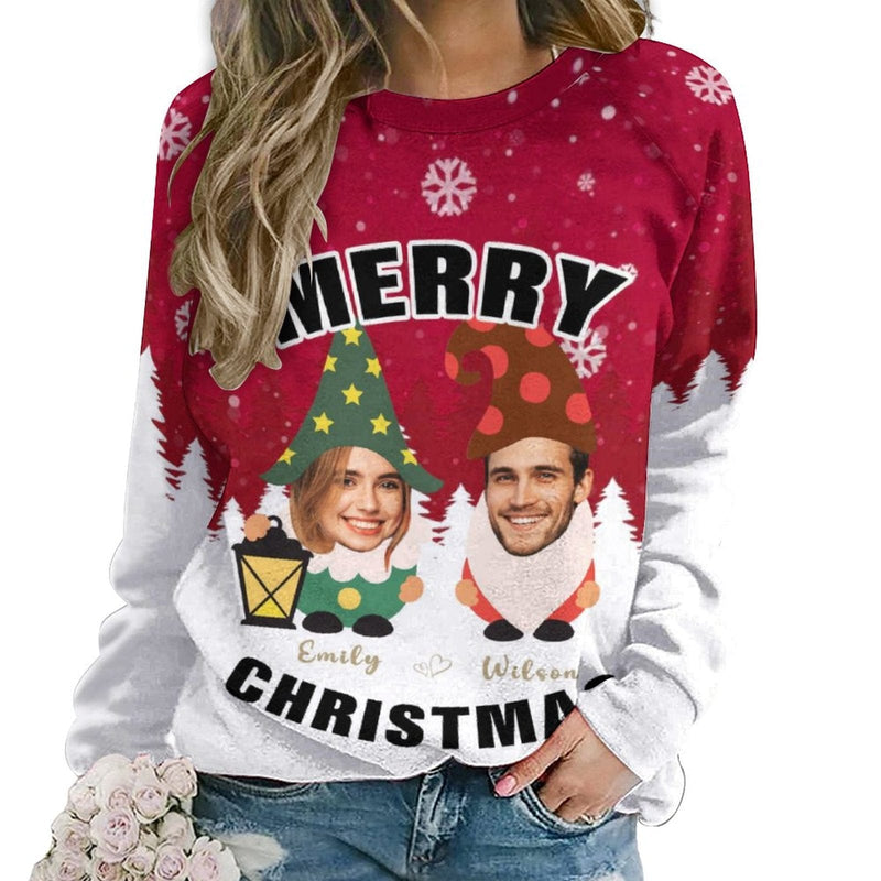 Personalized Face&Name Couple Snowflake Funny Ugly Women's Christmas Sweatshirts, Gift For Christmas Custom face Sweatshirt, Ugly Couple Sweatshirts