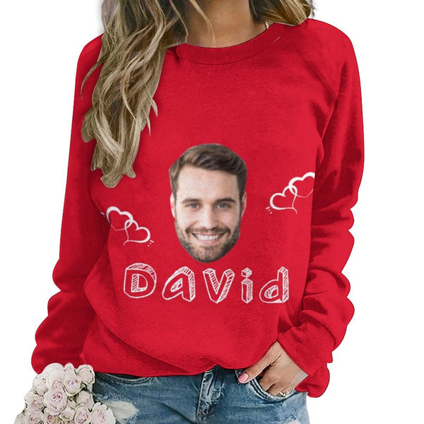 Personalized Face&Name Red Ugly Women's Christmas Sweatshirts, Gift For Christmas Custom face Sweatshirt, Ugly Couple Sweatshirts