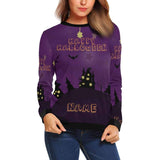 Custom Name Happy Halloween Women's Casual Crew Neck Sweatshirt Personalized Long Sleeve Loose Sweatshirt For Halloween