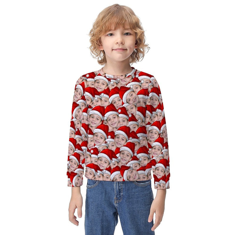 Custom Seamless Face Christmas Red Hat Kids' All Over Print Sweatshirt