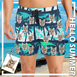 Custom Face Coconut Trees Mens Swim Shorts Personalized Swim Trunks