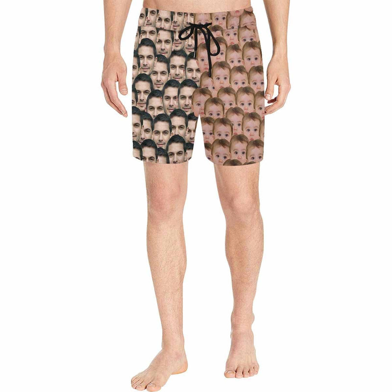 Custom Face Drawstring Swim Trunk Print Face Seamless Father & Baby Men's Quick Dry Swim Shorts Gift for Father's Day