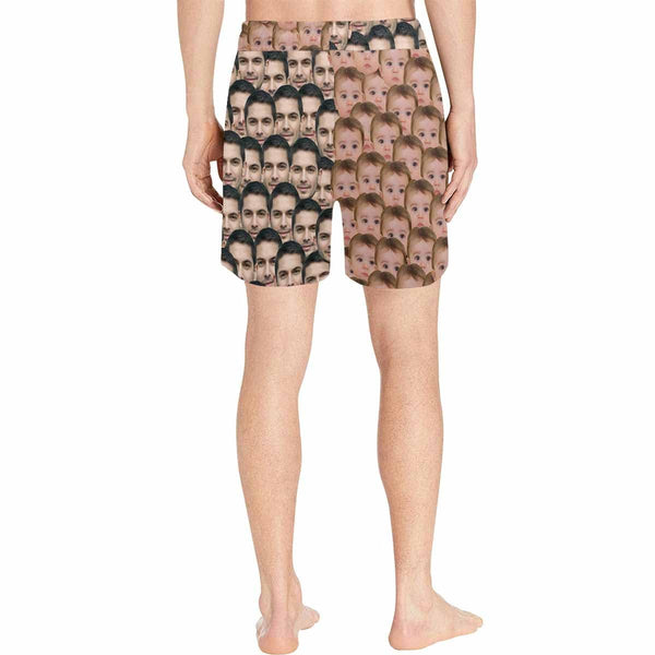 Custom Face Drawstring Swim Trunk Print Face Seamless Father & Baby Men's Quick Dry Swim Shorts Gift for Father's Day