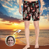 Custom Swimming Trunks Design Face Flamingos Men's Quick Dry Swim Shorts with Girlfriend's Face for Pool Party