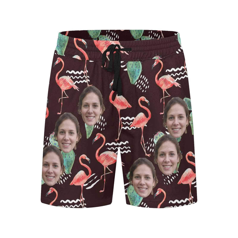 Custom Swimming Trunks Design Face Flamingos Men's Quick Dry Swim Shorts with Girlfriend's Face for Pool Party