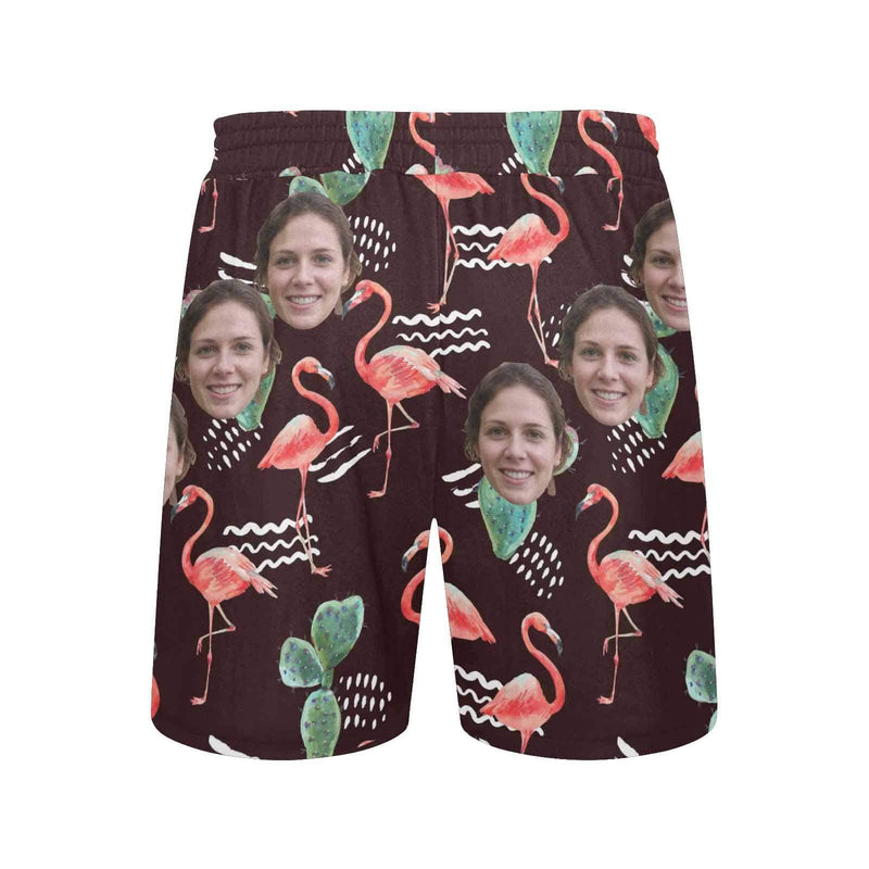 Custom Swimming Trunks Design Face Flamingos Men's Quick Dry Swim Shorts with Girlfriend's Face for Pool Party