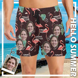 Custom Face Flamingos Mens Swim Short Personalized Funny Swim Trunks