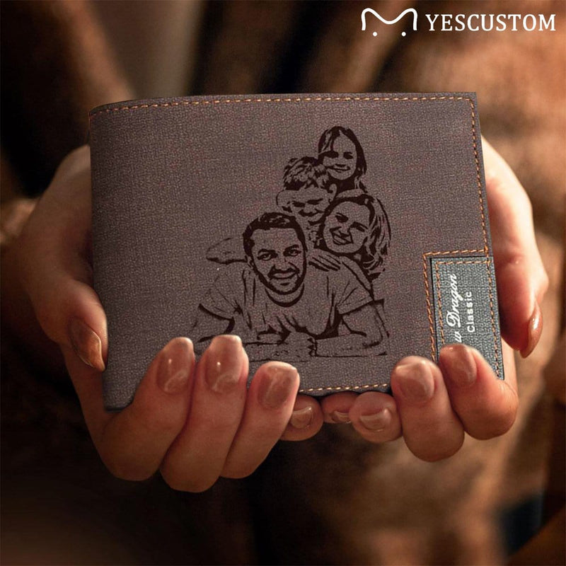 Father's Day Gifts | Custom Photo Happiness Family Leisure Time Engraved Bifold Men's Leather Wallet Personalized Photo Wallet For Dad-Put Your Photo On Wallet