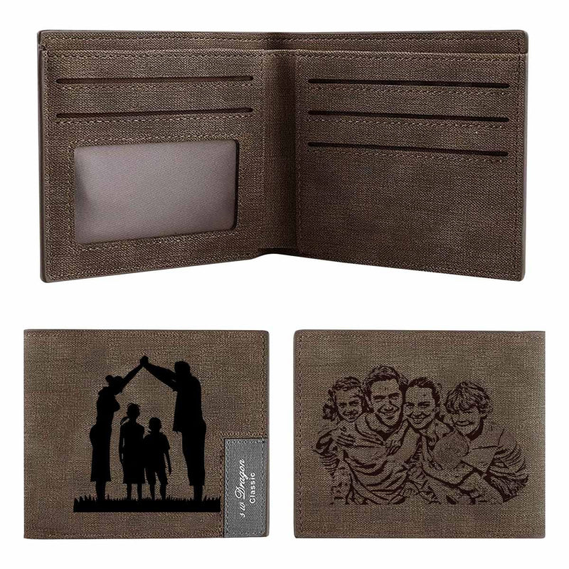 Custom Photo Happy Family Engraved Bifold Men's Leather Wallet Personalized Photo Wallet For Dad-Put Your Photo On Wallet  | Father's Day Gifts