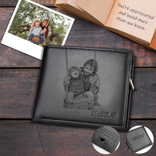 Custom Photo Swing With Dad Happy Personalized Men's Leather Wallet