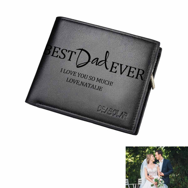 Father's Day Gifts | Custom Photo&Text&Name Best Dad Ever Engraved Bifold Men's Leather Wallet Personalized Photo Wallet For Dad