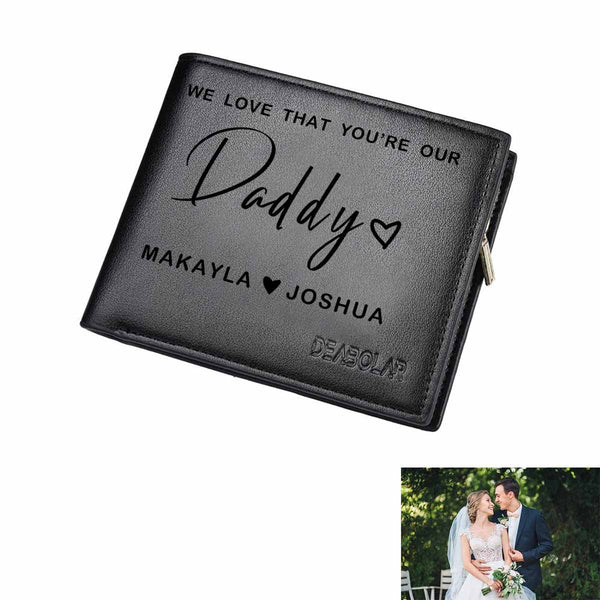 Personalized Photo&Name Dad with Two Babies Engraved Bifold Men's Leather Wallet Personalized Photo Wallet For Dad-Put Your Photo On Wallet  | Father's Day Gifts