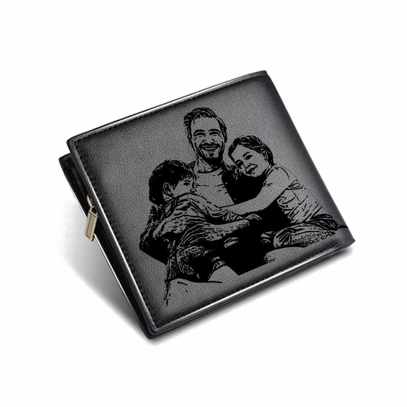 Personalized Photo&Name Dad with Two Babies Engraved Bifold Men's Leather Wallet Personalized Photo Wallet For Dad-Put Your Photo On Wallet  | Father's Day Gifts