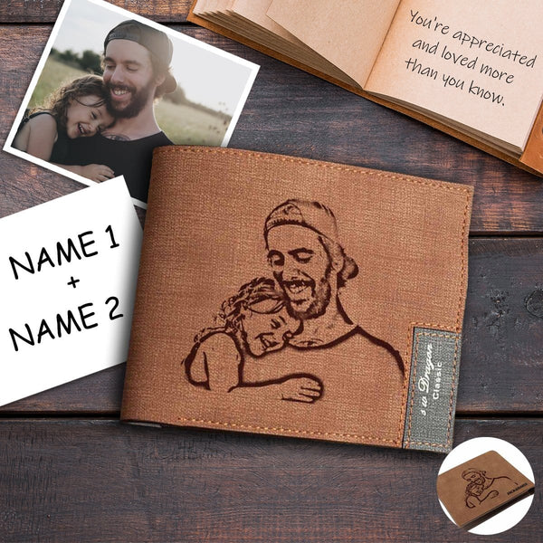 Personalized Photo&Name Custom Engraved Wallet Daughter&Father Happy