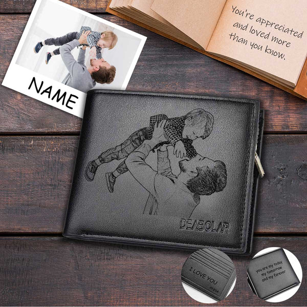 Personalized Photo&Name Dad Hold Up Baby Custom Men's Leather Wallet