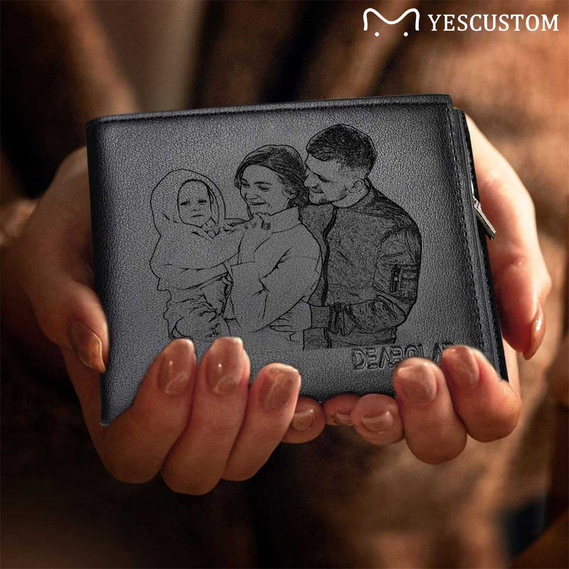 Father's Day Gifts | Personalized Photo Wallet Happy Family Time Engraved Bifold Men's Leather Wallet Personalized Photo Wallet For Dad-Put Your Photo On Wallet