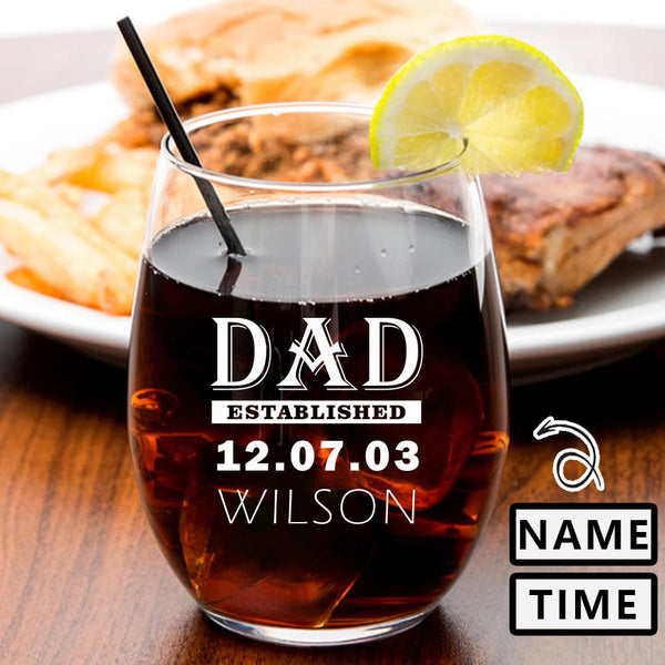 Custom Name&Date Stemless Wine Glass Father Day Gift Beer Whiskey Glass