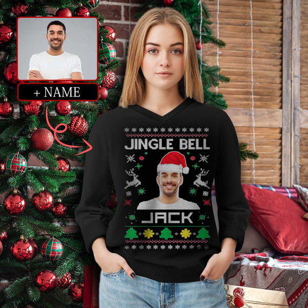 Custom Face Sweater Christmas Jingle Bells Personalized Womens Sweater