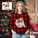 Custom Photo Sweater Christmas Design Women's V-Neck Pullover Sweater