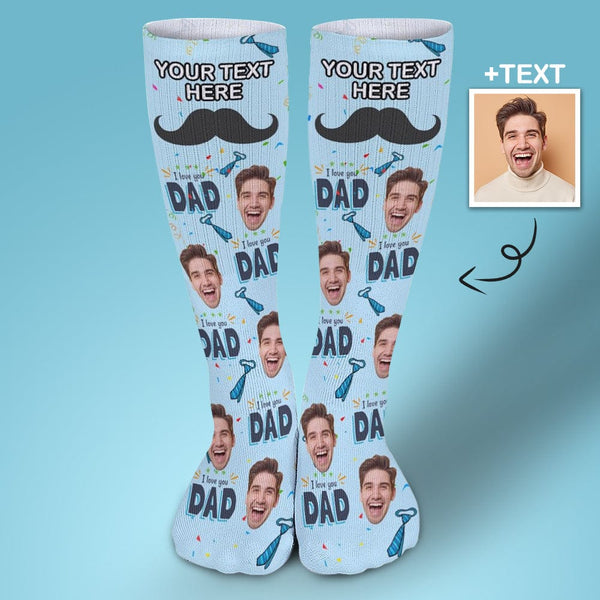 FacePajamas Sublimated Crew Socks-2WH-SDS 1PCS Fathers Day Socks With Custom Text & Face Beard Blue Background Personalized Sublimated Crew Socks Gift For Australian Father's Day