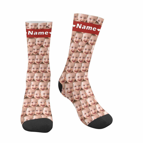 FacePajamas Sublimated Crew Socks 2 Custom Face&Name Socks Faces On Socks Personalized Photo Cute Baby Sublimated Crew Socks