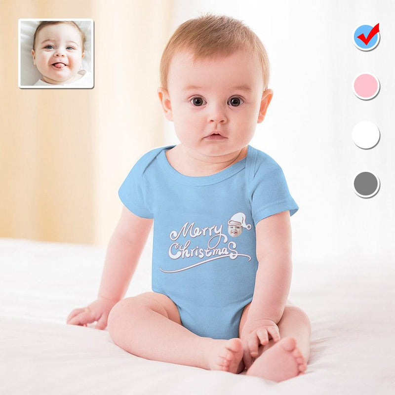 FacePajamas Baby Pajama 3months / Blue Custom Face Merry Ch istmas Bubble Romper Newborn Baby Girls Boys Baby Jumpsuit Bodysuit Personalized Baby Bubble Romper